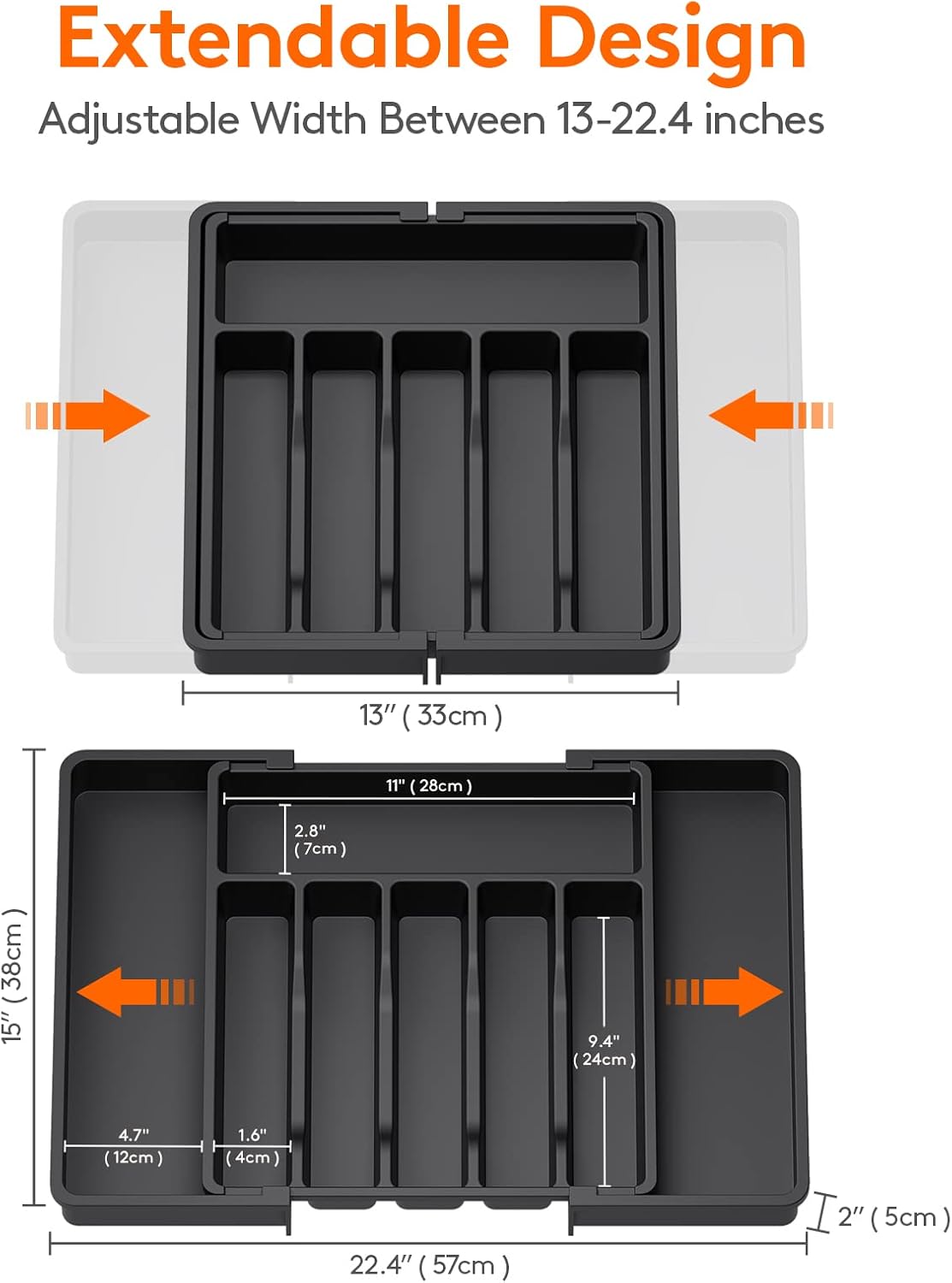 Lifewit Cutlery Drawer Organiser, Expandable Utensil Tray for Kitchen, Adjustable Silverware and Flatware Holder, Compact Plastic Storage for Spoons Forks Knives, Large, Black