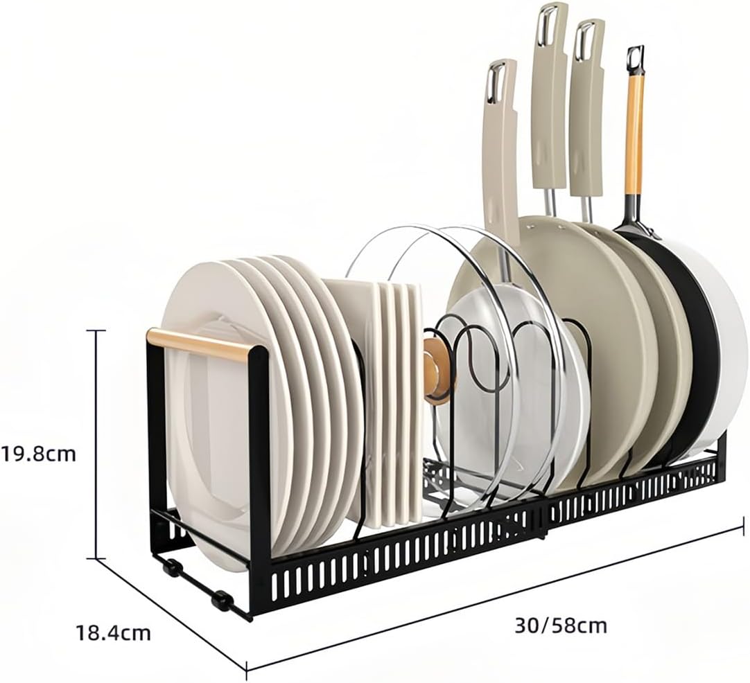 9SHOME Pot Pan Organiser Rack For Cabinet, Pot Lid Organizer Pan Holder Rack with 3 DIY Methods, Cookware Rack for Kitchen Cupboard Pantry, Height and Position Adjustable, Stainless steel