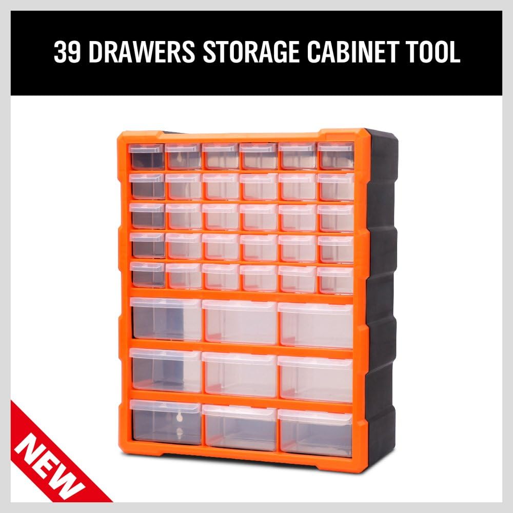 HORUSDY 39-Drawers Storage Cabinet Tool Box, Wall Mount Parts Storage Bin Chest Case Plastic Organiser Toolbox with Divider In Each Drawer