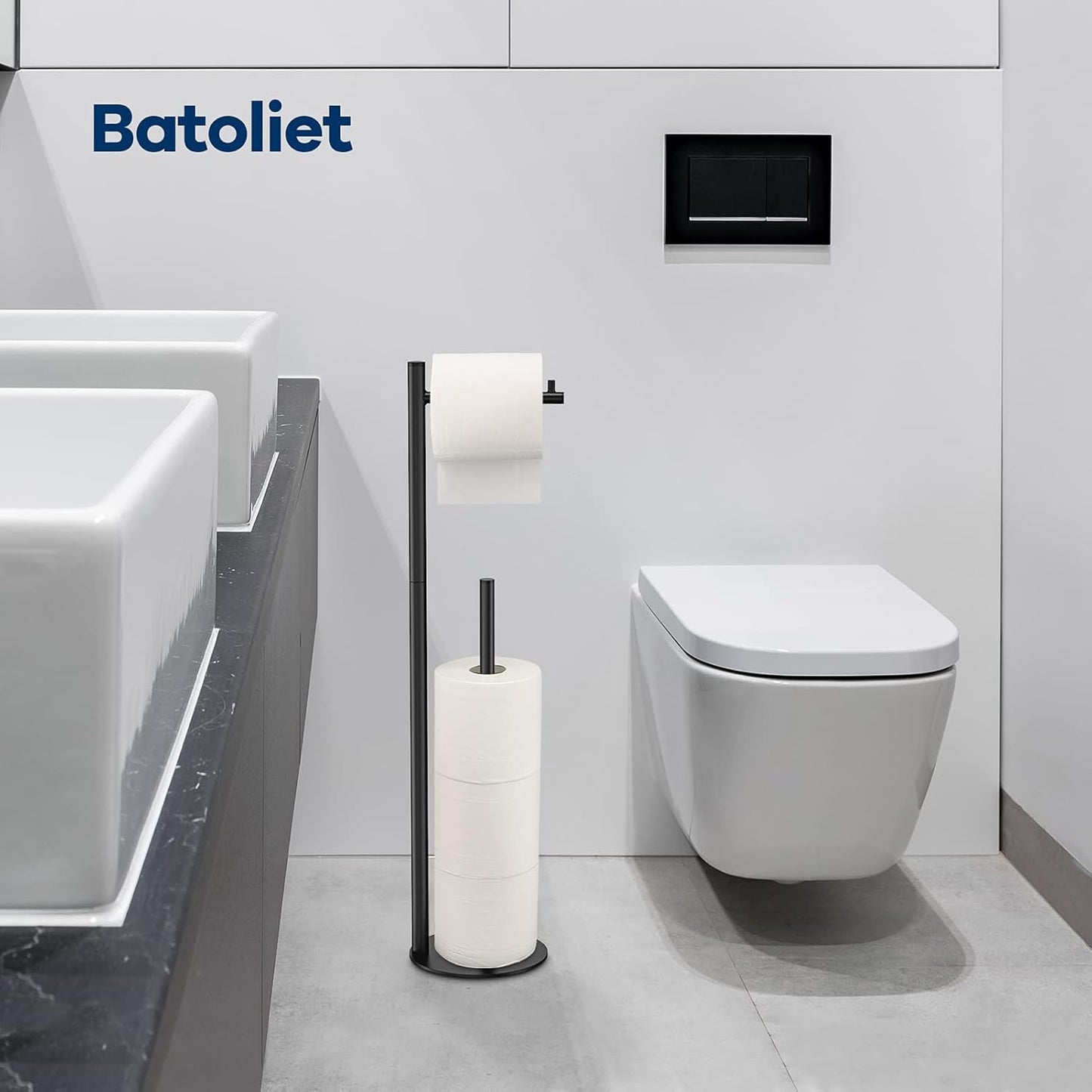 Freestanding Black Toilet Paper Holder | Metal Bathroom Roll Stand