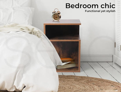 Levede Bedside Tables Drawers, Small Side Table S-Shaped Side Tables Wood Nightstand Storage Bedroom Cabinet, 33 cm Length x 33 cm Width x 50 cm Height