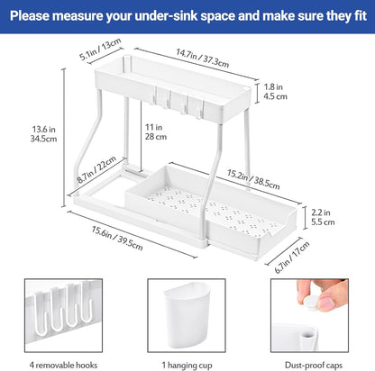 Puricon 2 Pack Under Sink Organizer, 2-Tier L-Shape Sliding Under Sink Organizers and Storage, Under Counter Storage Organizer Pull Out Under Sink Storage for Kitchen Bathroom -Black