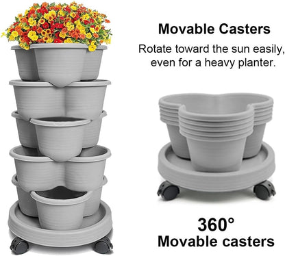 SpringUp 5 Tier Vertical Garden Strawberry Stackable Planters Herbs Petunias Pancy, Vegetable Planter Indoor Outdoor Gardening Pots with Removable Wheels and Tools (White)