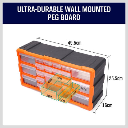 HORUSDY 39-Drawers Storage Cabinet Tool Box, Wall Mount Parts Storage Bin Chest Case Plastic Organiser Toolbox with Divider In Each Drawer