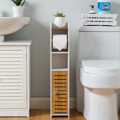 Freestanding Toilet Paper Storage with Phone Holder | Small Bathroom Organiser
