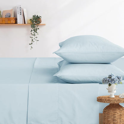 Wake In Cloud - White Sheet Set, 1000TC Ultra Soft Microfiber, Fitted Sheet & Flat Sheet & 2 Pillowcases (4 pcs, Queen Size)