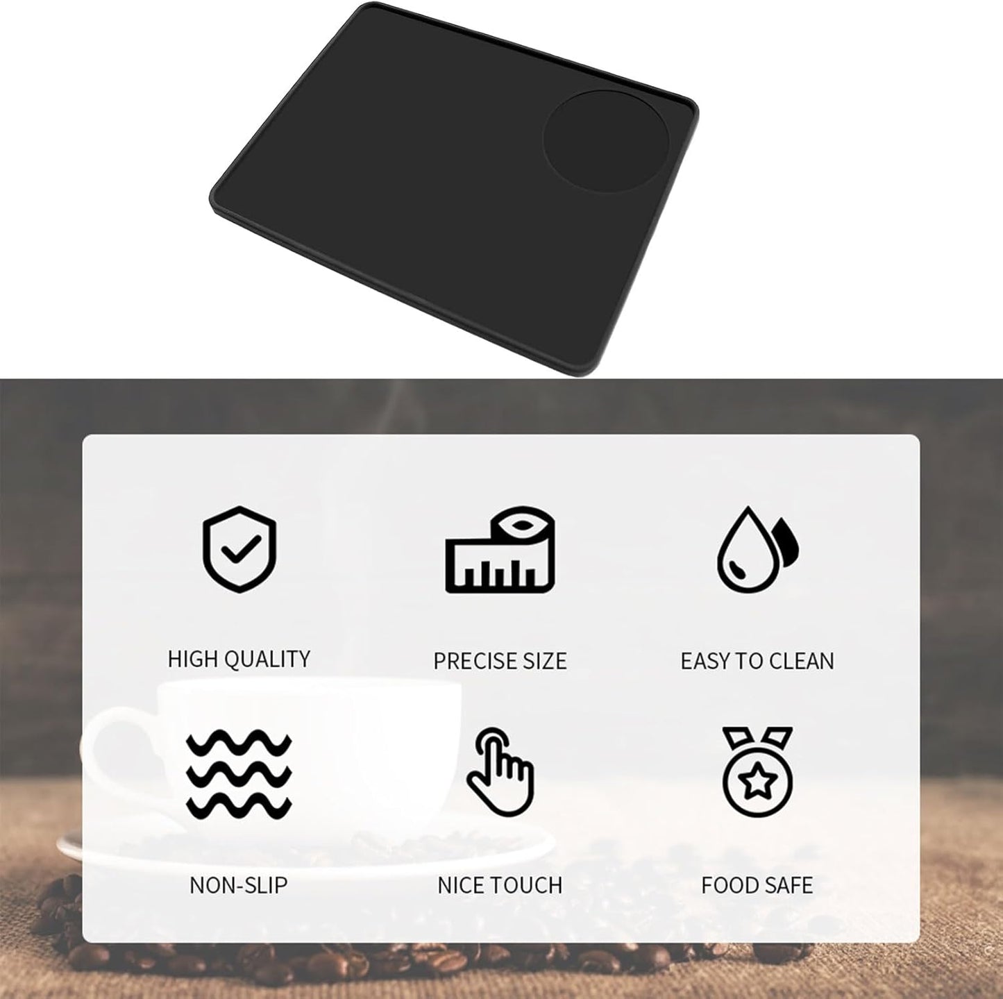 Coffee Tamper Mat, Food Safe Silicone Coffee Tamp Mat Anti-Slip, Espresso Tamping Mat Food Grade Non-Slip Coffee Pad Tamp Station Espresso Accessory(Black-ZY1)
