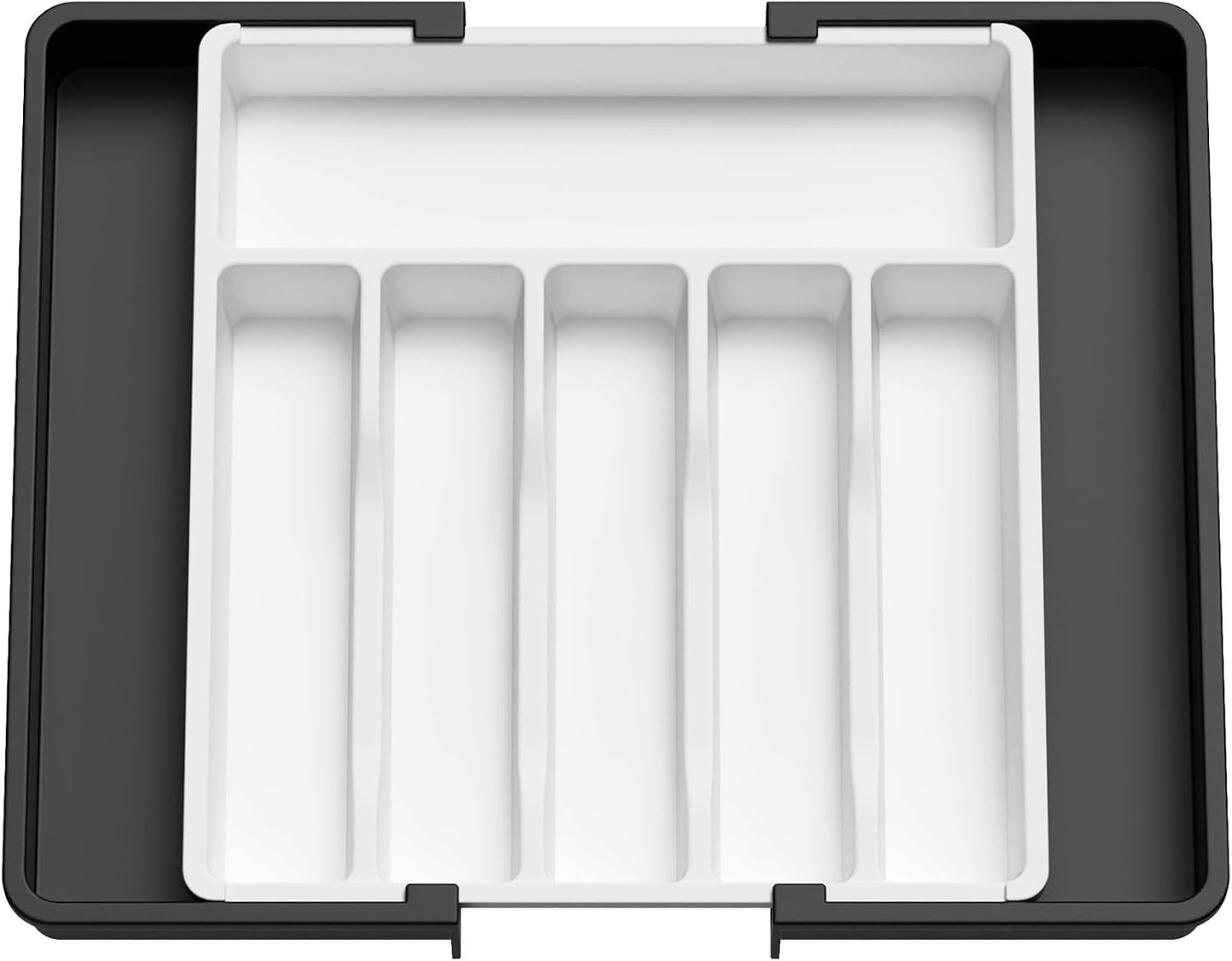 Lifewit Cutlery Drawer Organiser, Expandable Utensil Tray for Kitchen, Adjustable Silverware and Flatware Holder, Compact Plastic Storage for Spoons Forks Knives, Large, Black
