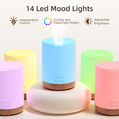 ASAKUKI 300ML Essential Oil Diffuser, Quiet 5-in-1 Premium Aromatherapy Humidifier, Natural Home Fragrance Aroma Vaporizer with 7 LED Color Changing Light and Auto-Off Safety Switch