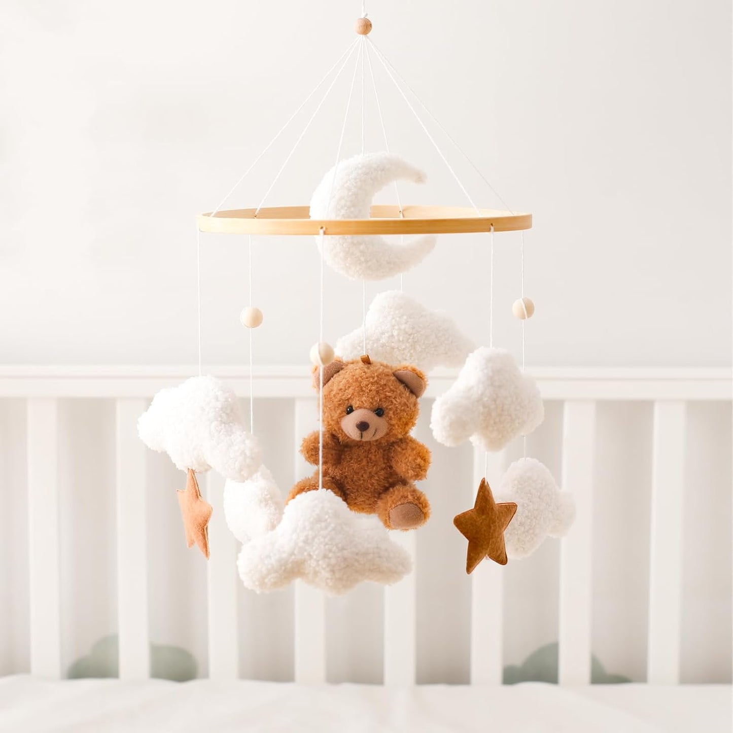 Beechwood Crib Mobile Holder - 360° Rotate, Adjustable Arm - Natural Wood, Minimalist - For Cribs No Side Rails - Baby Nursery Decor