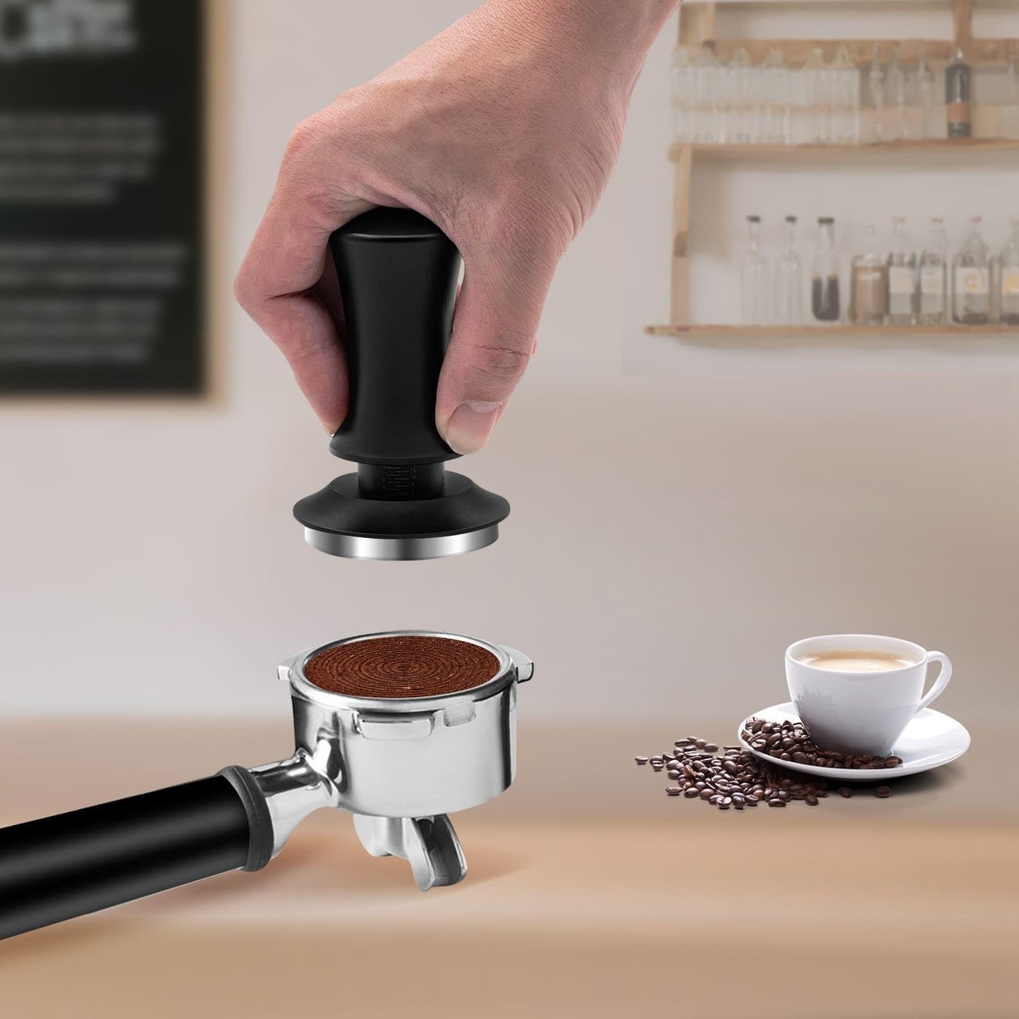 Mcbazel 53mm Espresso Tamper with 53.3-54mm portafilters,Including Popular Sage Models,53mm Adjustable Hand Coffee Tamper 304 Stainless Steel Ripple Base