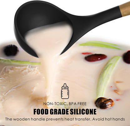 14-Piece Silicone Kitchen Utensil Set with Wooden Handles