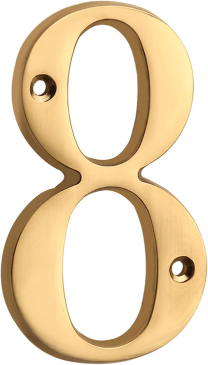 HASWARE 4 Inch Brass Modern Curvy House Number Polished Brass Finish Stylish Door Numbers Signage Plaque Street Home Address Numerals (A, Brass)