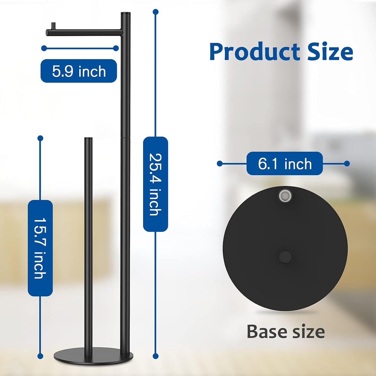 Freestanding Black Toilet Paper Holder | Metal Bathroom Roll Stand