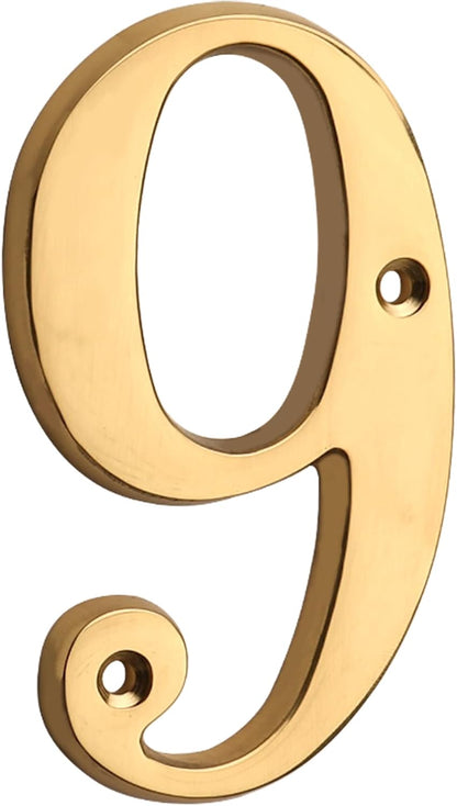 HASWARE 4 Inch Brass Modern Curvy House Number Polished Brass Finish Stylish Door Numbers Signage Plaque Street Home Address Numerals (A, Brass)