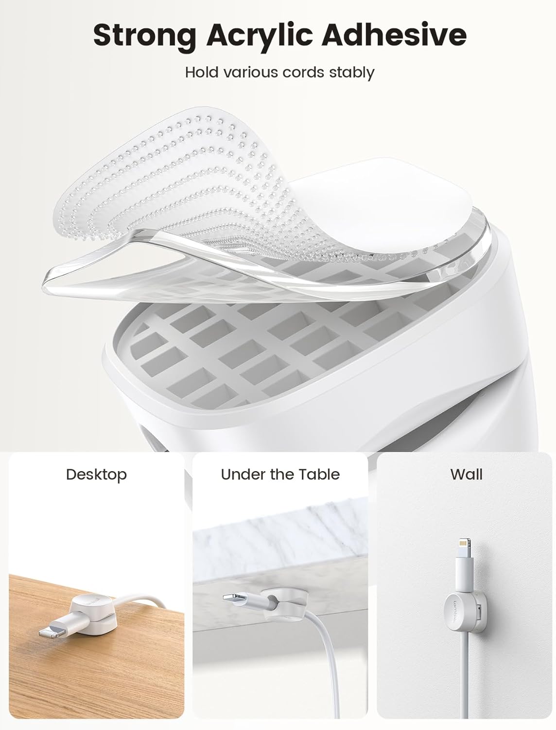 One-Hand Cable Clips | Desk Cord Organizer | Adhesive Cord Holders