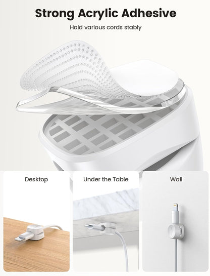 One-Hand Cable Clips | Desk Cord Organizer | Adhesive Cord Holders