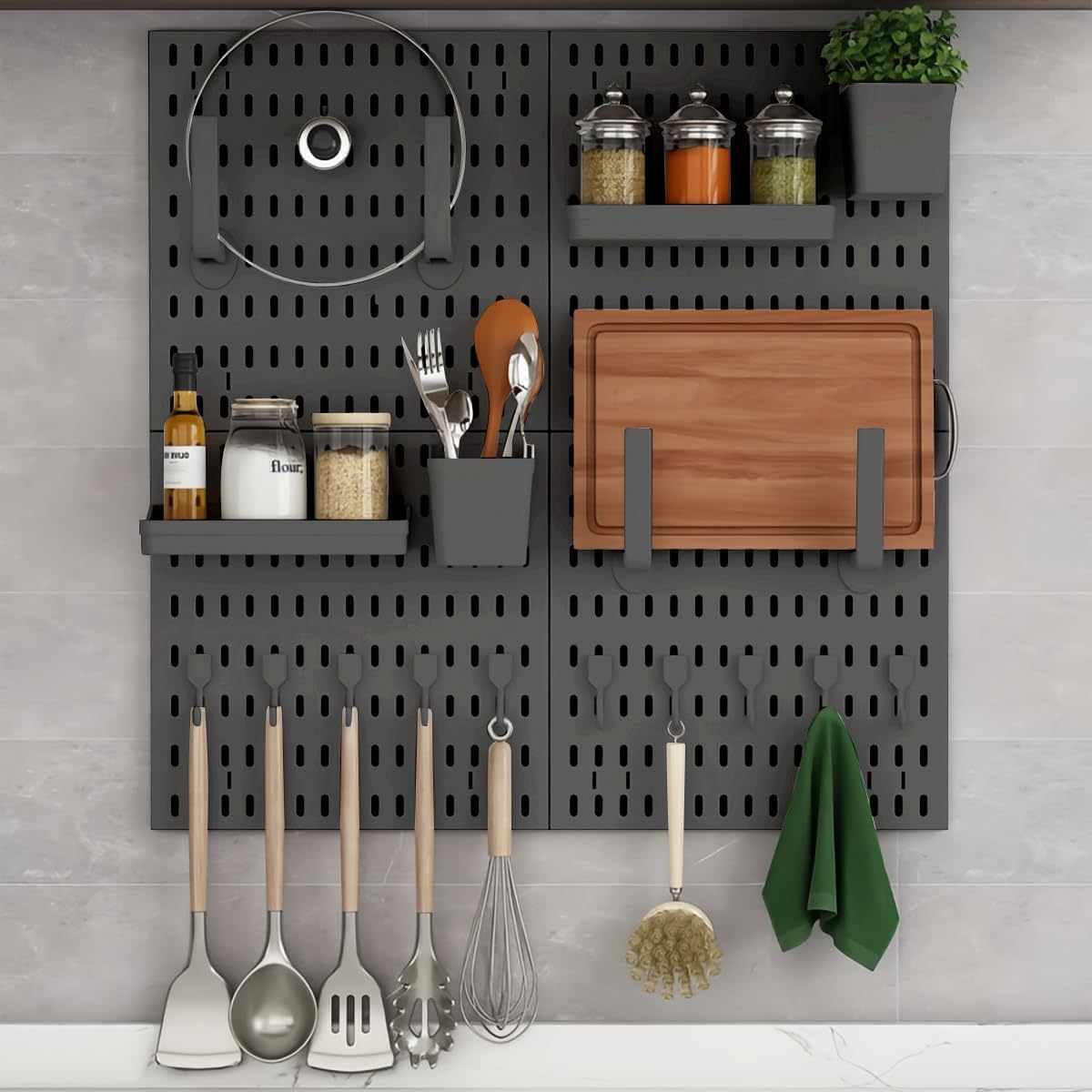 9SHOME Pegboard Combination Kit, 4Pcs Peg Boards with 18Pcs Accessories Modular Hanging for Wall Organiser, Wall Mounted Display Pegboard Panel Kits for Craft, Ornaments, Nursery, Office, Bedroom