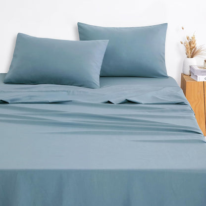 Wake In Cloud - White Sheet Set, 1000TC Ultra Soft Microfiber, Fitted Sheet & Flat Sheet & 2 Pillowcases (4 pcs, Queen Size)