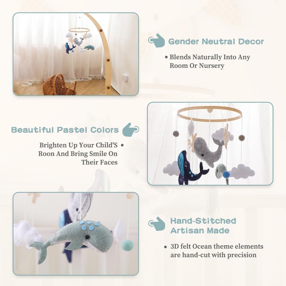 Beechwood Crib Mobile Holder - 360° Rotate, Adjustable Arm - Natural Wood, Minimalist - For Cribs No Side Rails - Baby Nursery Decor