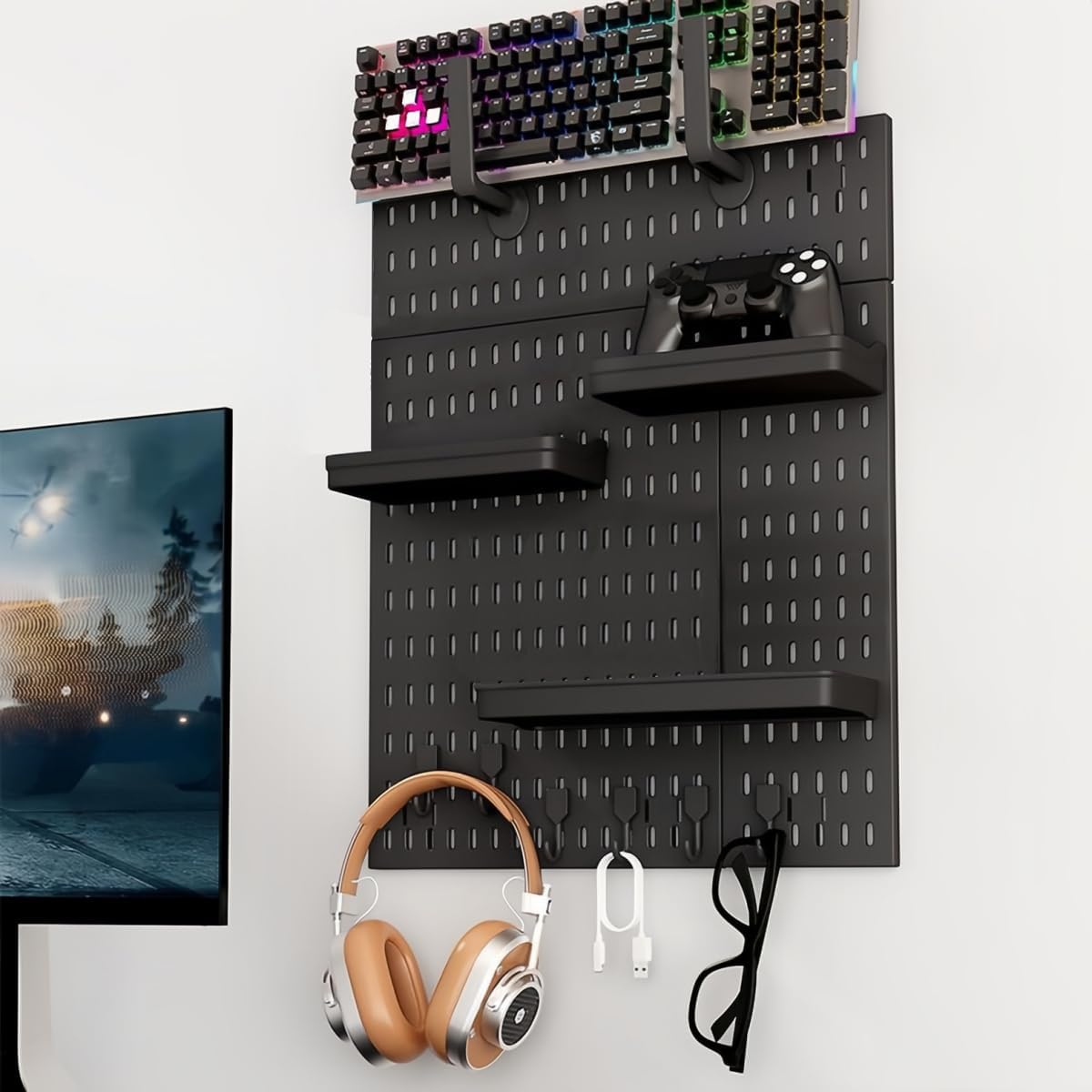 9SHOME Pegboard Combination Kit, 4Pcs Peg Boards with 18Pcs Accessories Modular Hanging for Wall Organiser, Wall Mounted Display Pegboard Panel Kits for Craft, Ornaments, Nursery, Office, Bedroom