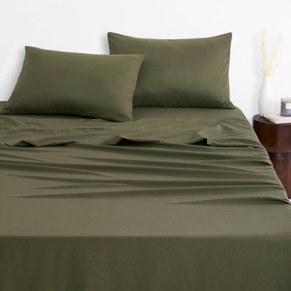Wake In Cloud - White Sheet Set, 1000TC Ultra Soft Microfiber, Fitted Sheet & Flat Sheet & 2 Pillowcases (4 pcs, Queen Size)