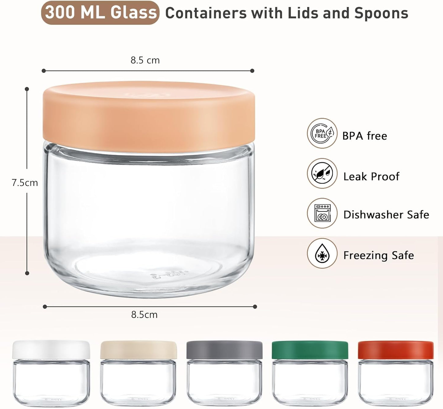 Feshory 6 Pack Overnight Oats Container Jar with Screw Lid - Wide Mouth & Airtight Glass Food Storage Jar, Wide Mouth Glass Meal Prep Containers for Baby Food, Salad, Spice, Snacks, Dressing Sauce