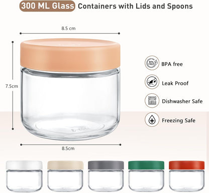 Feshory 6 Pack Overnight Oats Container Jar with Screw Lid - Wide Mouth & Airtight Glass Food Storage Jar, Wide Mouth Glass Meal Prep Containers for Baby Food, Salad, Spice, Snacks, Dressing Sauce