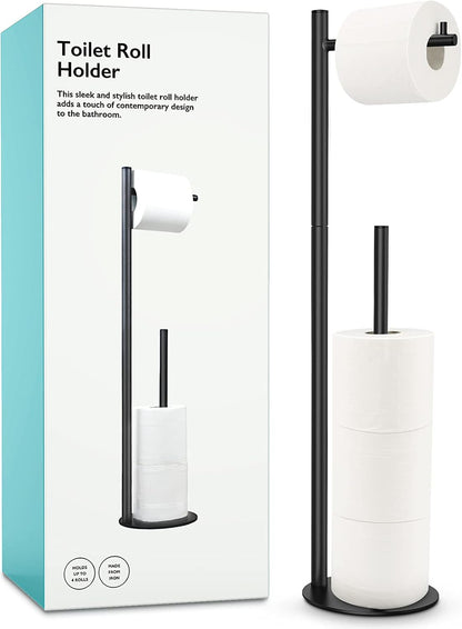 Freestanding Black Toilet Paper Holder | Metal Bathroom Roll Stand