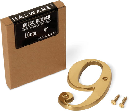 HASWARE 4 Inch Brass Modern Curvy House Number Polished Brass Finish Stylish Door Numbers Signage Plaque Street Home Address Numerals (A, Brass)