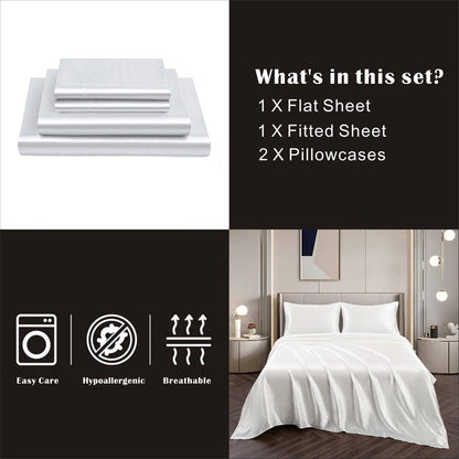 ForZzz 2000TC Art Silk Satin Queen Sheet Set Hotel 4 Pieces Fitted/Flat Sheet Bedding Set(Black,Queen)