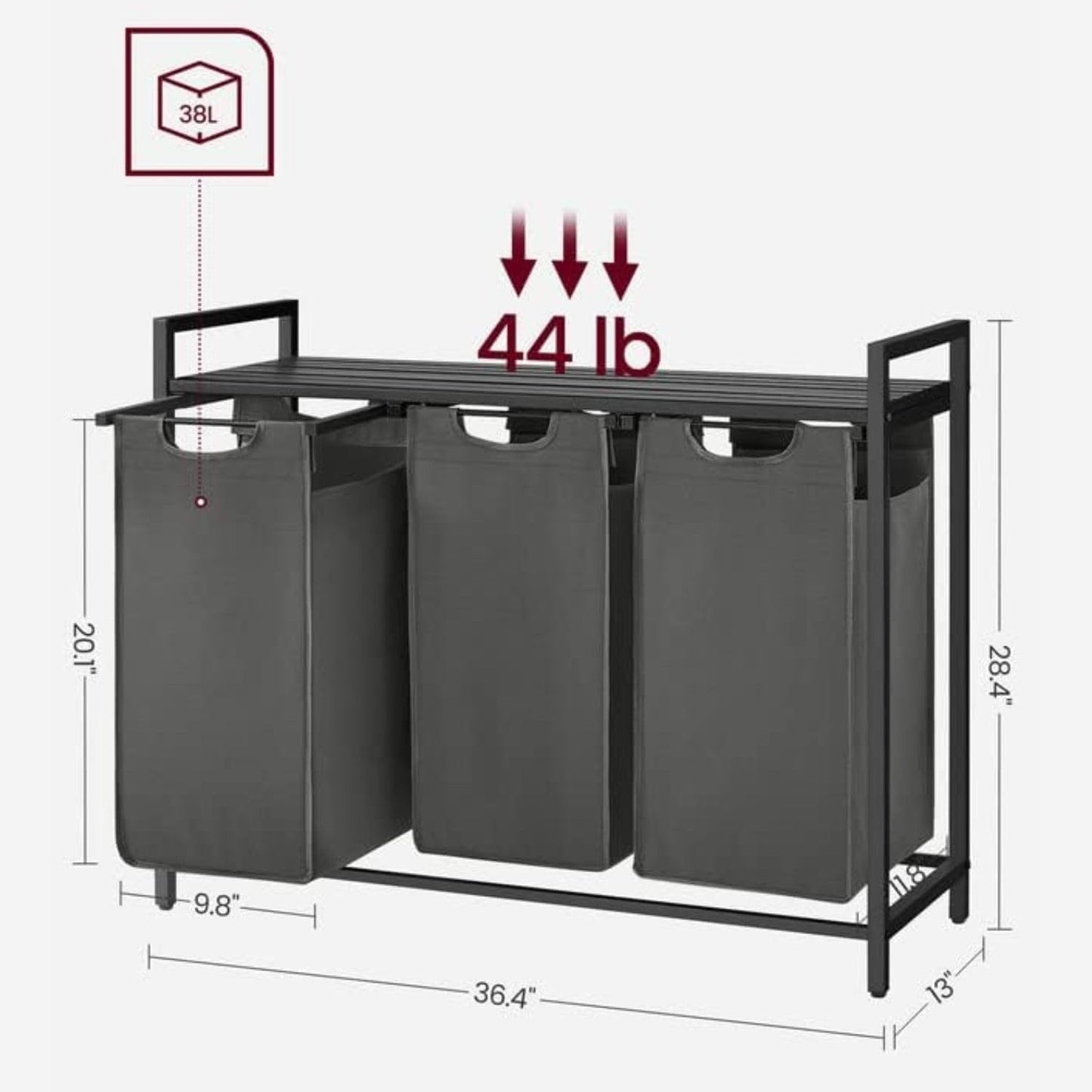 Laundry Hamper with Shelf | 3-Section Laundry Sorter | Storage Unit
