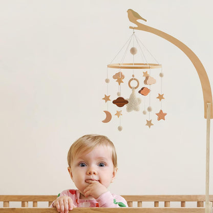 Beechwood Crib Mobile Holder - 360° Rotate, Adjustable Arm - Natural Wood, Minimalist - For Cribs No Side Rails - Baby Nursery Decor