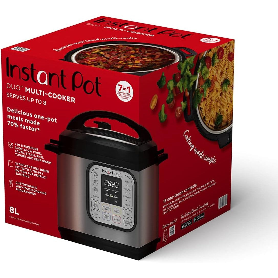 Instant Pot Duo 7-in-1 Multicooker, 5.7L - Pressure Cooker, Slow Cooker, Rice Cooker, Sauté Pan, Yogurt Maker, Steamer and Food Warmer, Brushed Stainless Steel,Black/ Grey