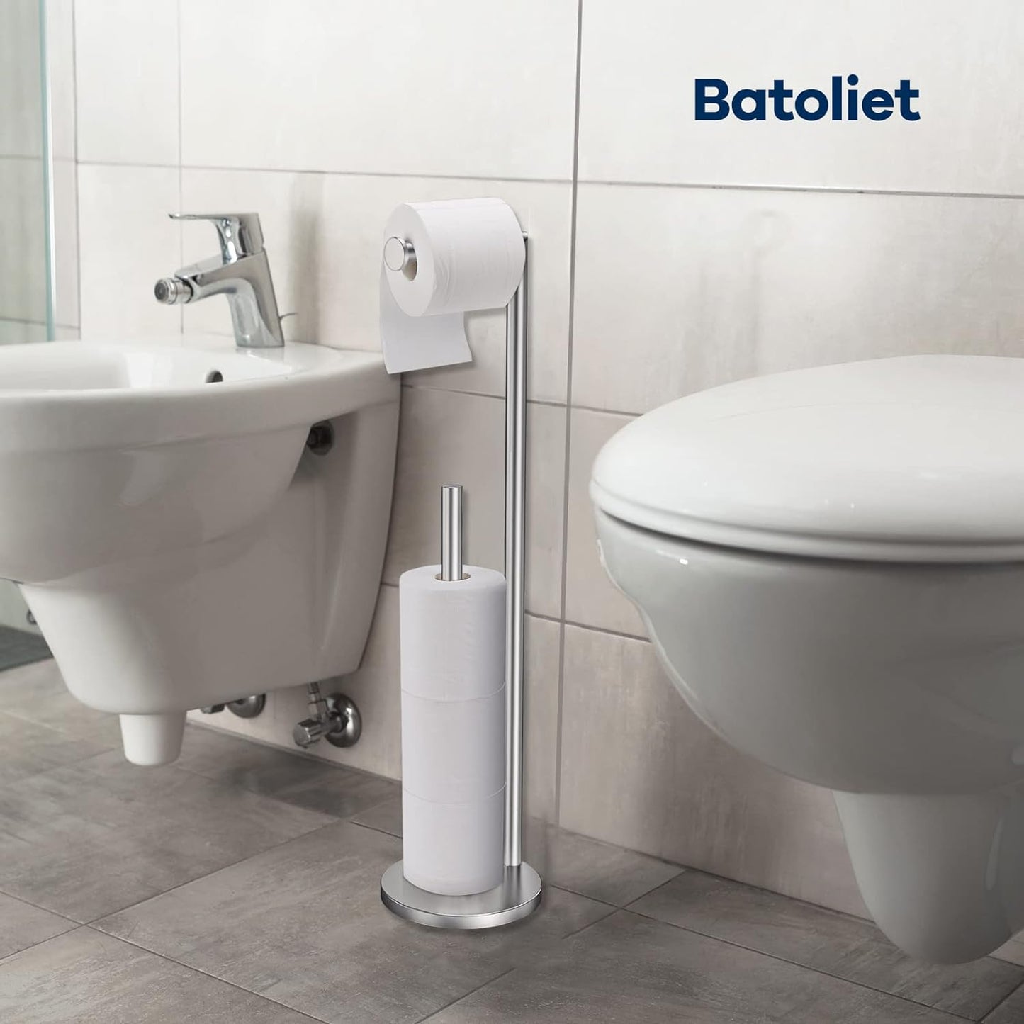 Freestanding Black Toilet Paper Holder | Metal Bathroom Roll Stand
