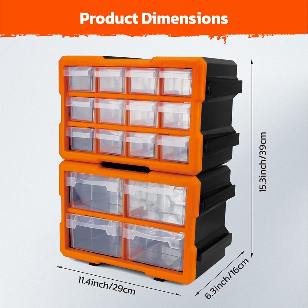 HORUSDY 39-Drawers Storage Cabinet Tool Box, Wall Mount Parts Storage Bin Chest Case Plastic Organiser Toolbox with Divider In Each Drawer