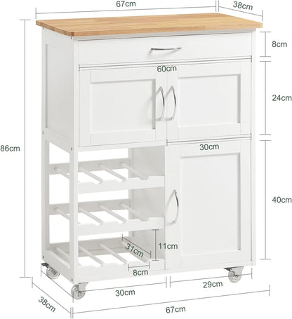Kitchen Trolley with Wine Rack | Portable Kitchen Island Cart