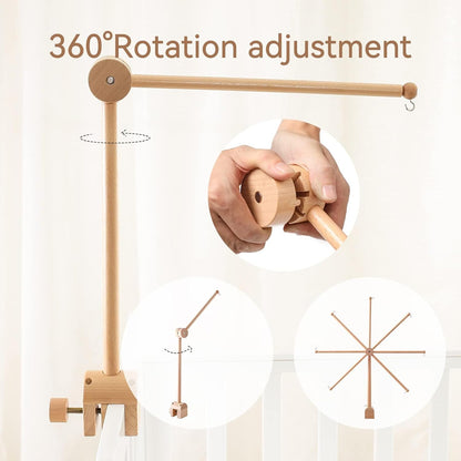 Beechwood Crib Mobile Holder - 360° Rotate, Adjustable Arm - Natural Wood, Minimalist - For Cribs No Side Rails - Baby Nursery Decor