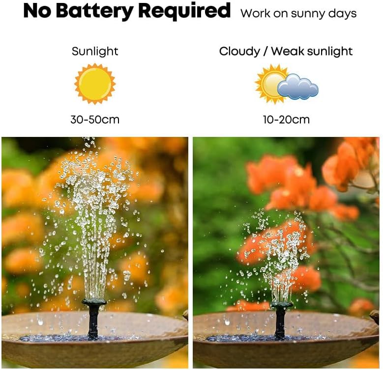 Solar Fountain,Square Solar Water Fountain with 6 Nozzle,1.2W Bird Bath Solar Water Pump with Extended - Length,Submersible Pump for Pond, Pool, Garden, Fish Tank