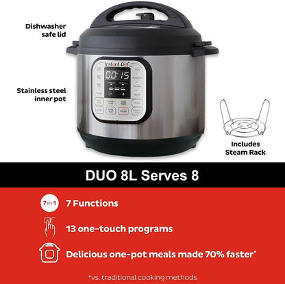 Instant Pot Duo 7-in-1 Multicooker, 5.7L - Pressure Cooker, Slow Cooker, Rice Cooker, Sauté Pan, Yogurt Maker, Steamer and Food Warmer, Brushed Stainless Steel,Black/ Grey
