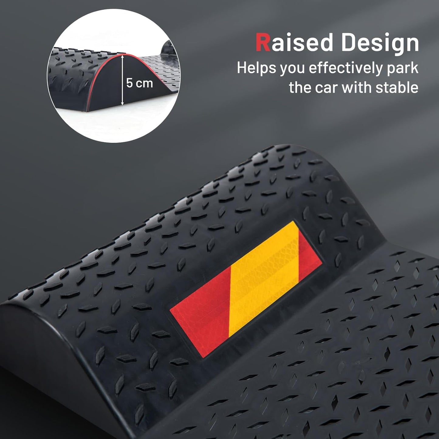 Costway Garage Car Parking Mat, 2 Pack Heavy Duty Wheel Stopper w/ 2 Mounting Method, Non-slip Surface, Self-Adhesive Tape, Reflective Strip, Garage Anti-skid Parking Mat for Most Vehicle, Black