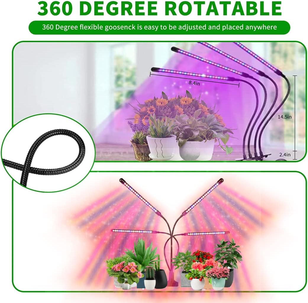 Grow Light Full Spectrum Plant Lights for Indoor Plants, Full Spectrum Plant Grow Lights, 9 Dimmable Levels Auto ON & Off with 3/9/12H Timer