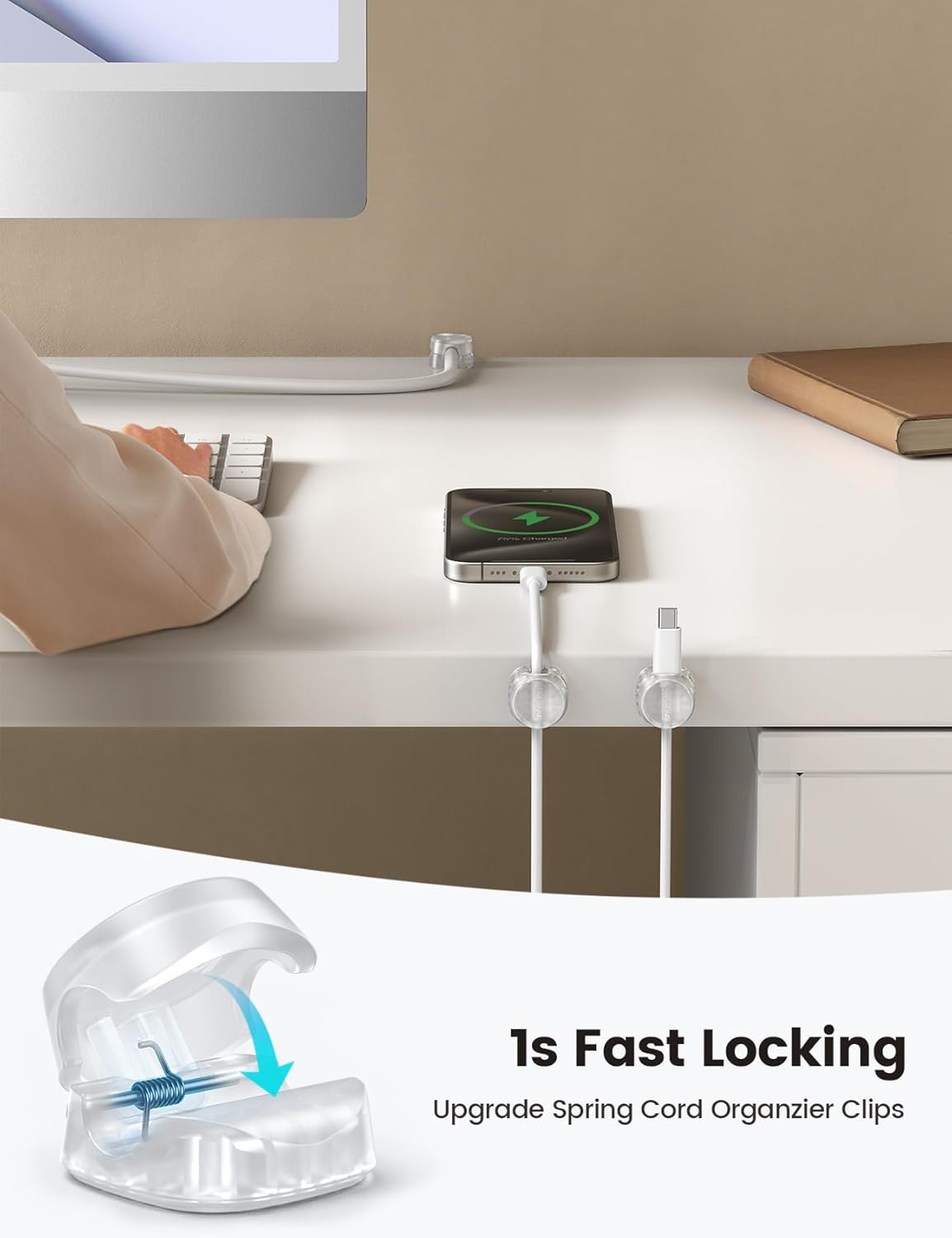One-Hand Cable Clips | Desk Cord Organizer | Adhesive Cord Holders