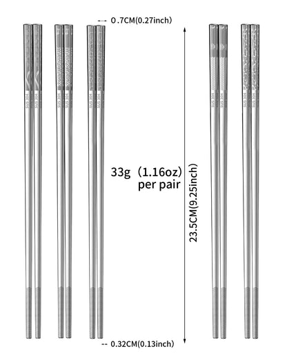 YOZOTI Stainless Steel Chopsticks, Silver Reusable Chopsticks, 5 Pairs Dishwasher Safe Metal Chopsticks, Easy to Use, Square Lightweight Chop Sticks, Gift Set (Silver)