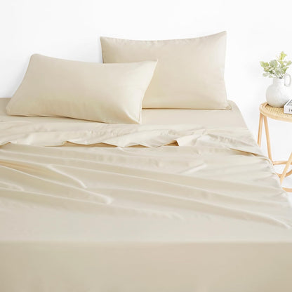 Wake In Cloud - White Sheet Set, 1000TC Ultra Soft Microfiber, Fitted Sheet & Flat Sheet & 2 Pillowcases (4 pcs, Queen Size)
