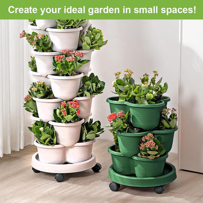 SpringUp 5 Tier Vertical Garden Strawberry Stackable Planters Herbs Petunias Pancy, Vegetable Planter Indoor Outdoor Gardening Pots with Removable Wheels and Tools (White)