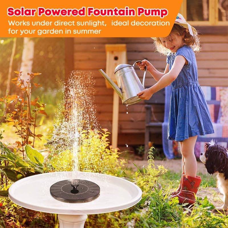 Solar Fountain,Square Solar Water Fountain with 6 Nozzle,1.2W Bird Bath Solar Water Pump with Extended - Length,Submersible Pump for Pond, Pool, Garden, Fish Tank