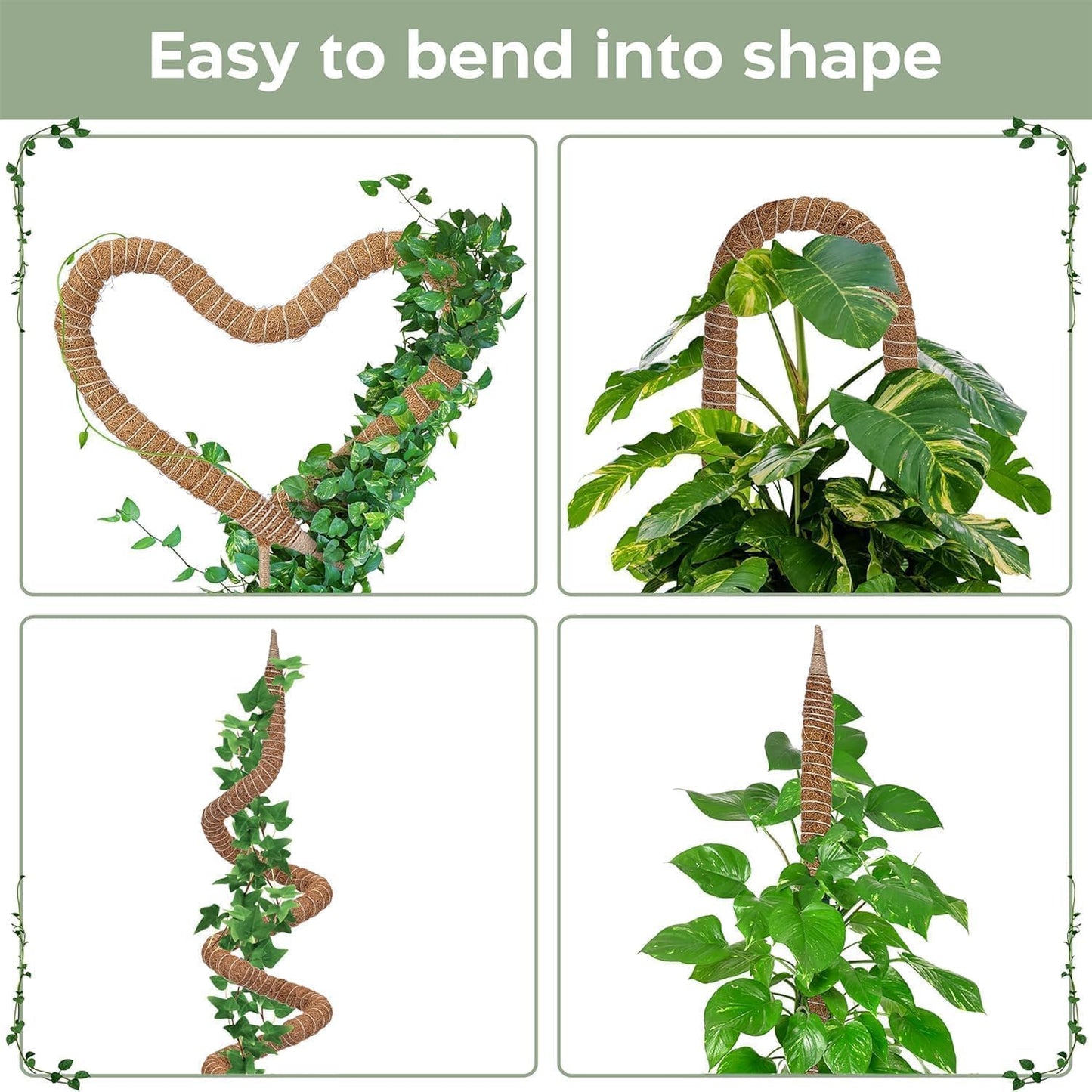 Monaeco Plants Moss Pole Support, 2PCS 120cm Bendable Vines Stakes, Flexible Ferns Climber Post, Customizable Coco Coir Rod Seedling Uphold for Monstera, Platycerium & Philodendrons Growth (120CM)