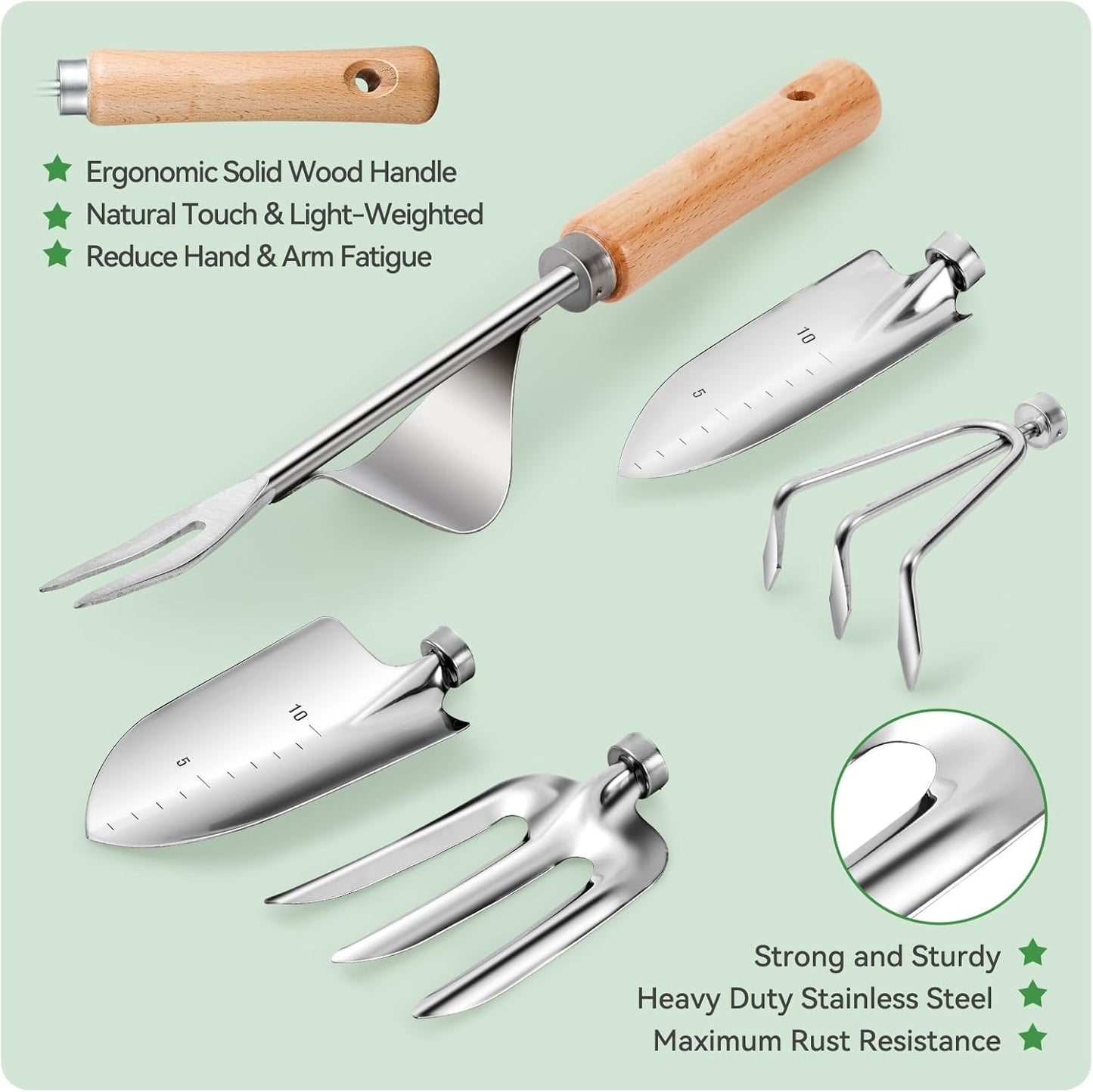 Grenebo Gardening Tools 9-Piece Heavy Duty Gardening Hand Tools with Fashion and Durable Garden Tools Organizer Handbag,Rust-Proof Garden Tool Set, Ideal Gardening Gifts for Women