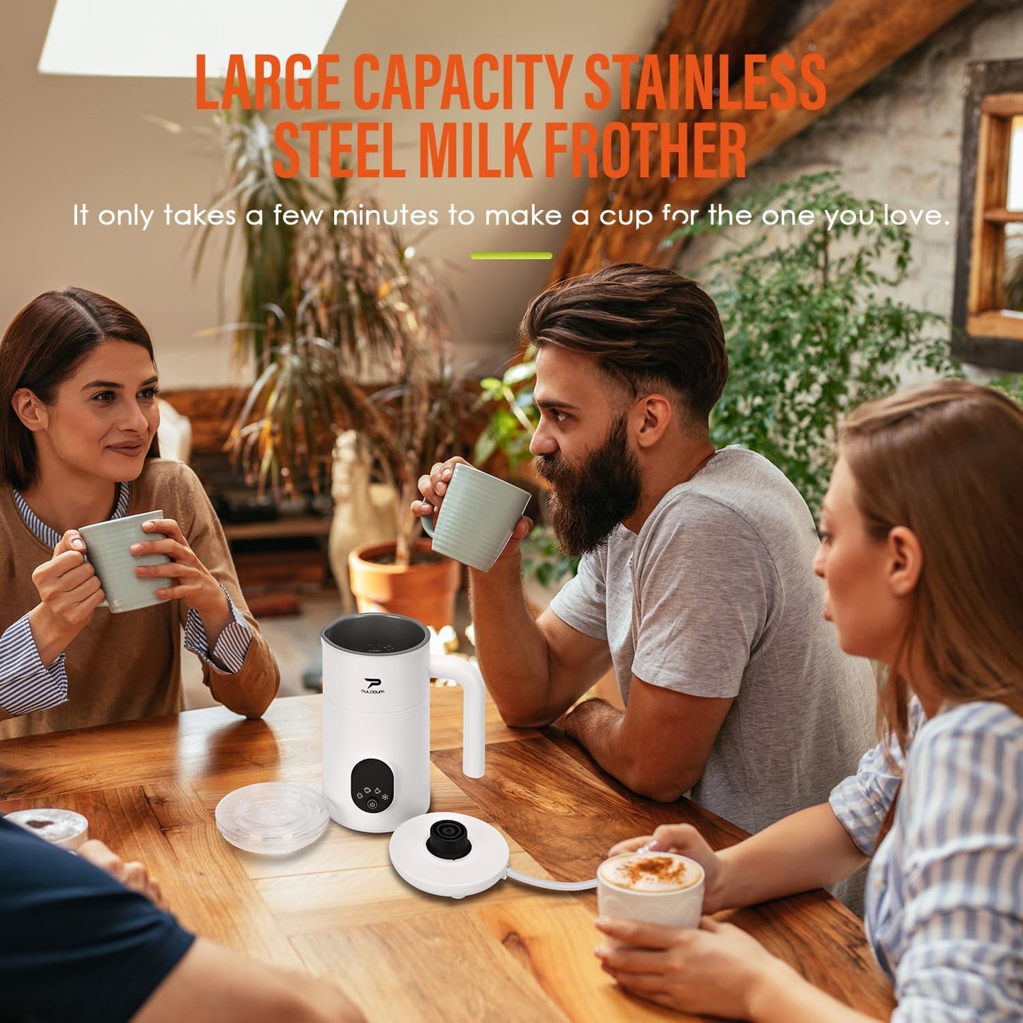 Milk Frother, Electric Milk Frother and Steamer 4 in 1 Automatic Coffee Steamer Frother, 11.8OZ / 350ML Warm and Cold Foam Frother for Coffee (Black)
